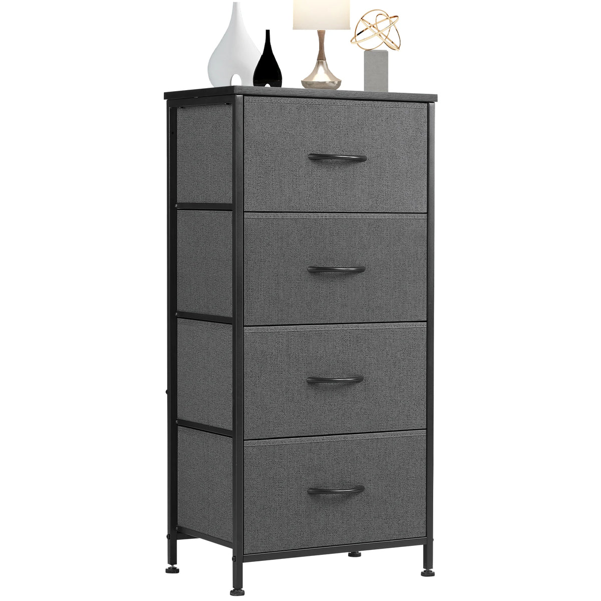 JHK Four Drawer Fabric Dresser Steel Frame Nightstand Storage