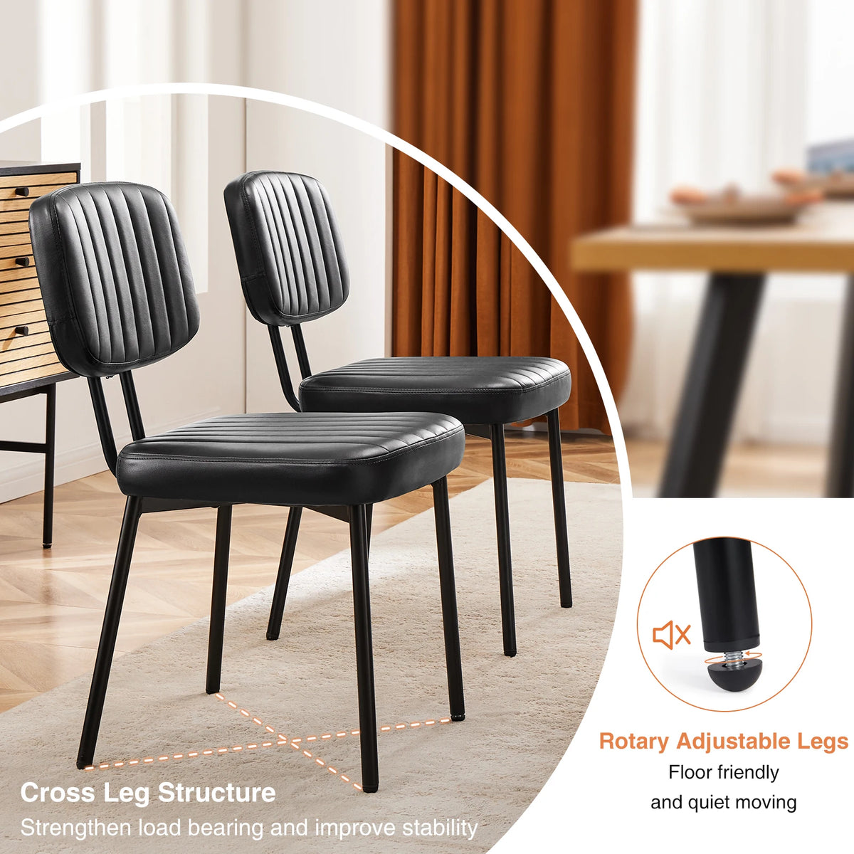 JHK Set Of Two Ergonomic Dining Chairs With Padded Seating