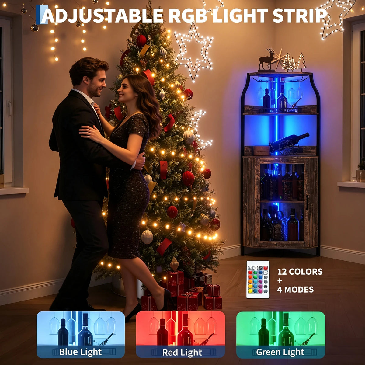 HiMISS Corner Bar Cabinet With LED Lights And Outlet