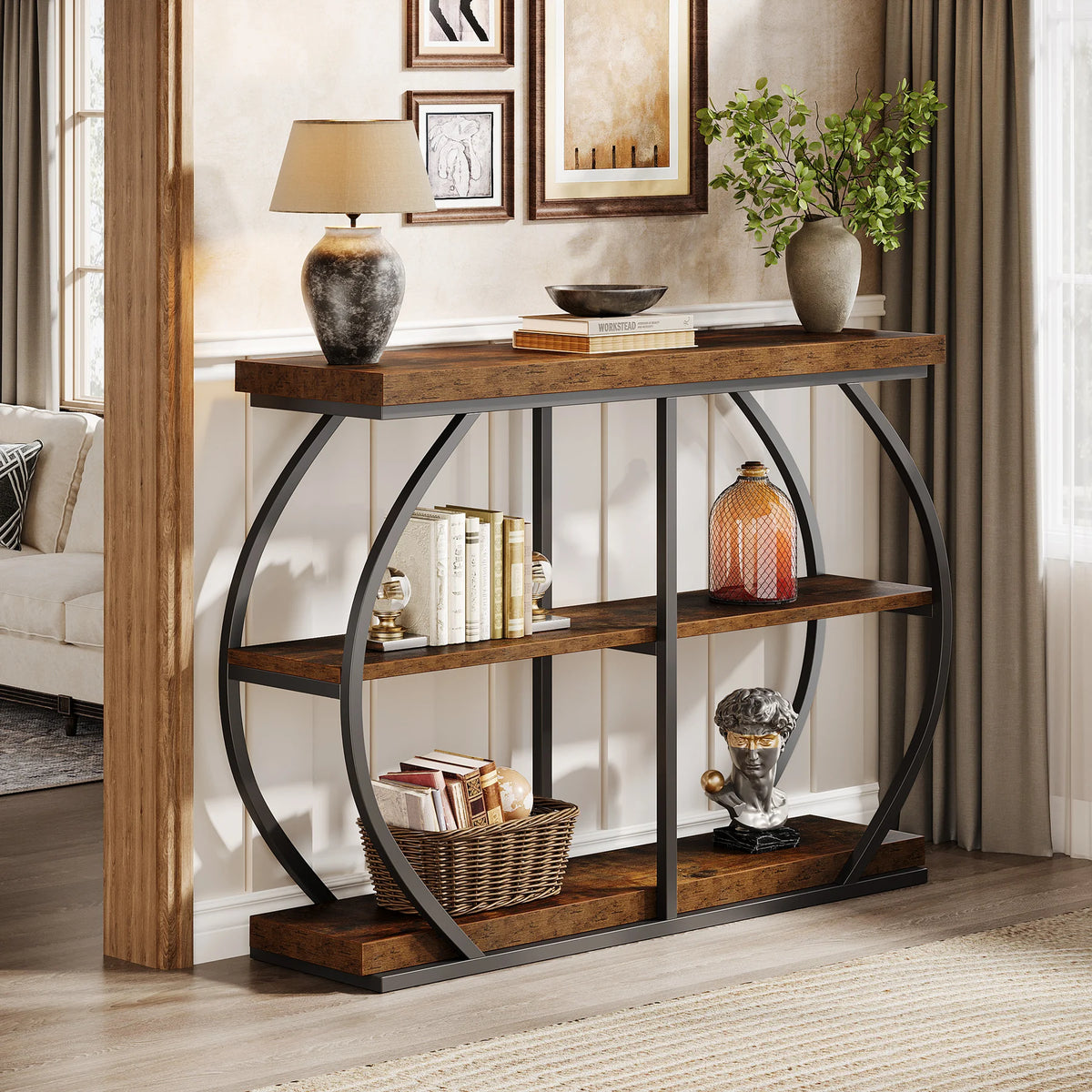 Tribesigns 3 Tier Industrial Console Table With Storage Shelves