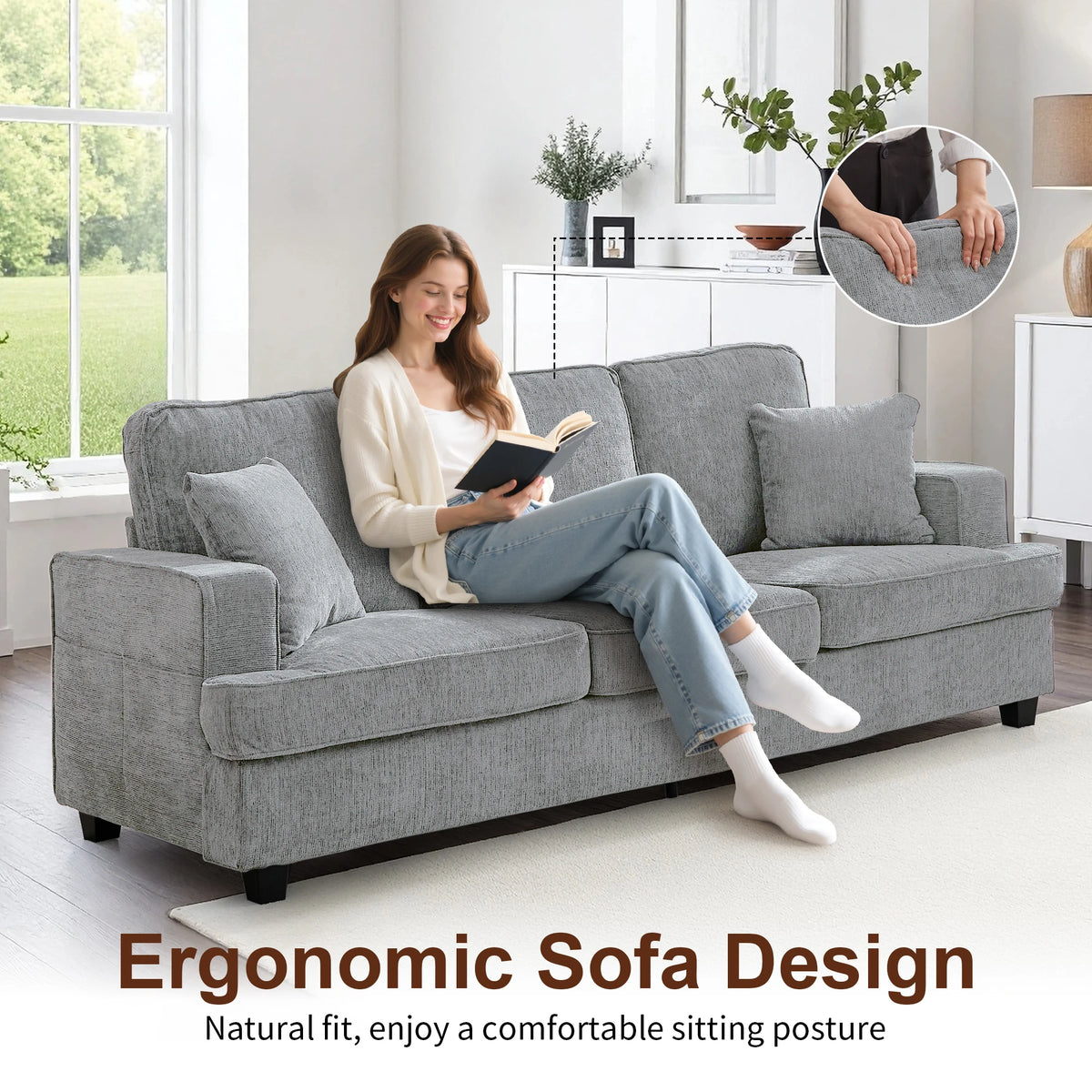 Modern Chenile Cloud Couch Sofa Featuring Sturdy Wooden Frame