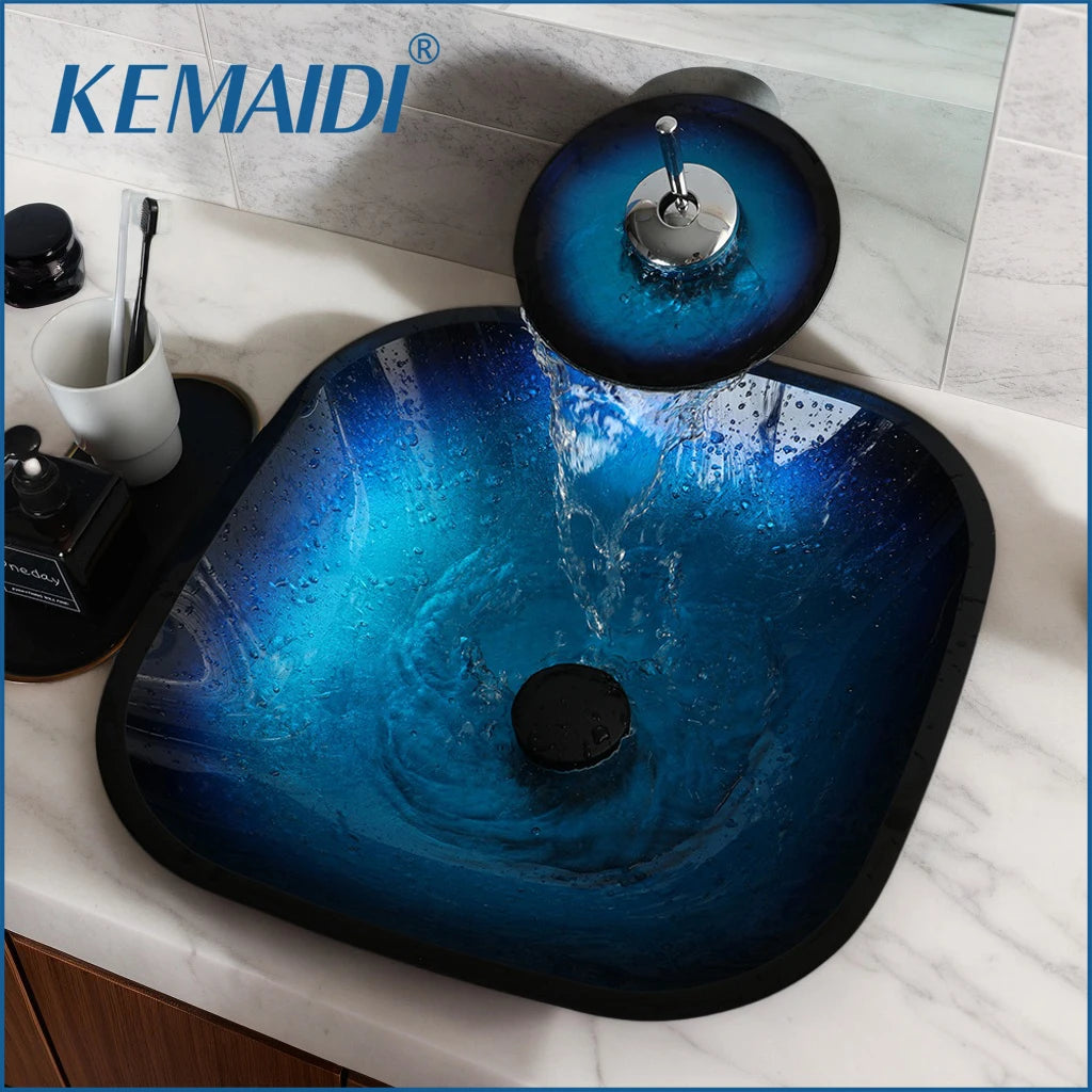 Mekkhalara Tempered Glass Bathroom Vessel Sink With Drain