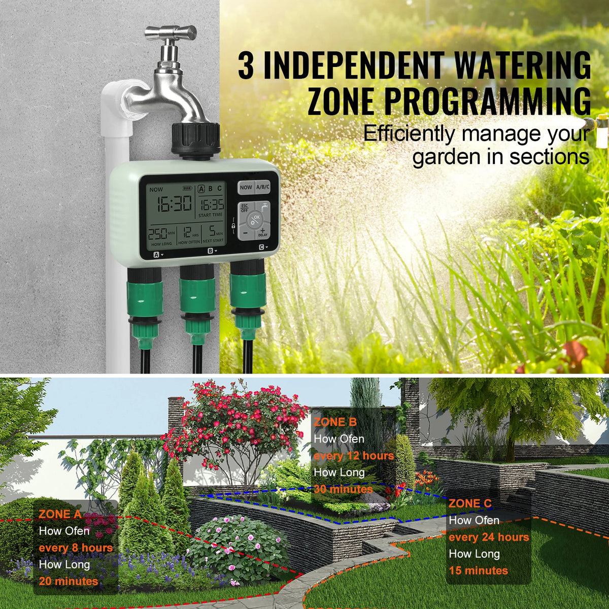 SucceBuy 3 Outlet Water Timer With LCD Display For Sprinklers