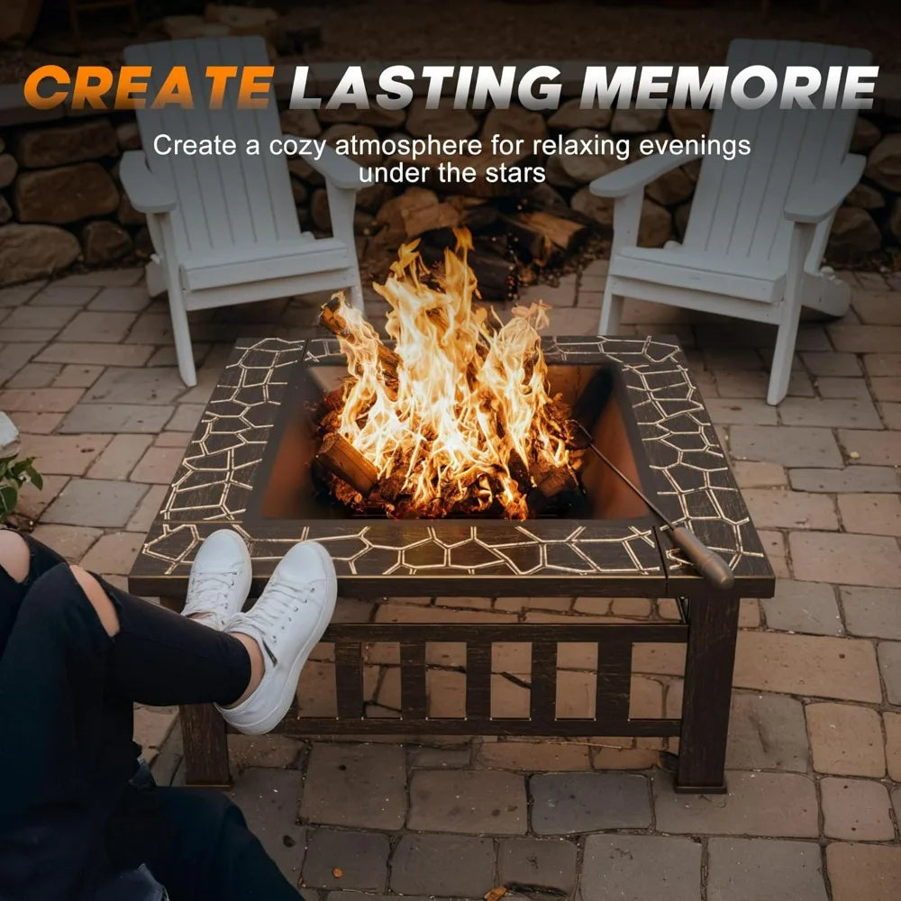 Devoko Outdoor Metal Fire Pit Table With Waterproof Cover