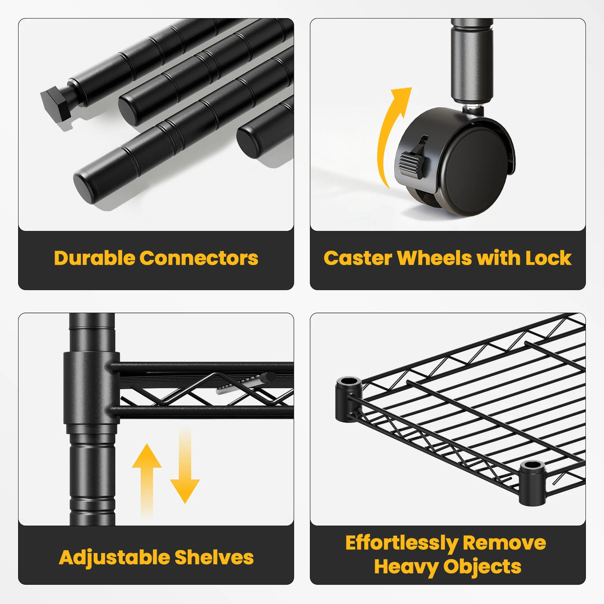 JHK Heavy Duty Metal Grid Bookshelf With Lockable Wheels Rack