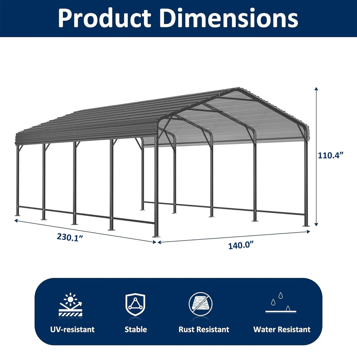 Viwat Heavy Duty Metal Carport With Galvanized Steel Frame
