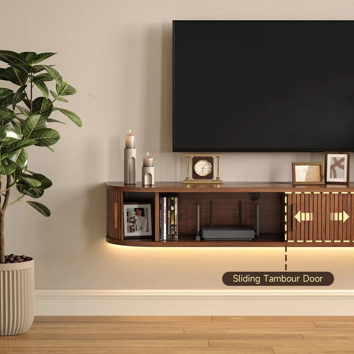 ONBRILL Mid Century Modern Floating TV Console With Power Outlets