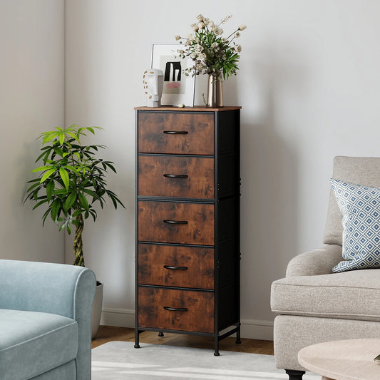 JHK 5 Drawer Fabric Dresser With Steel Frame For Bedroom
