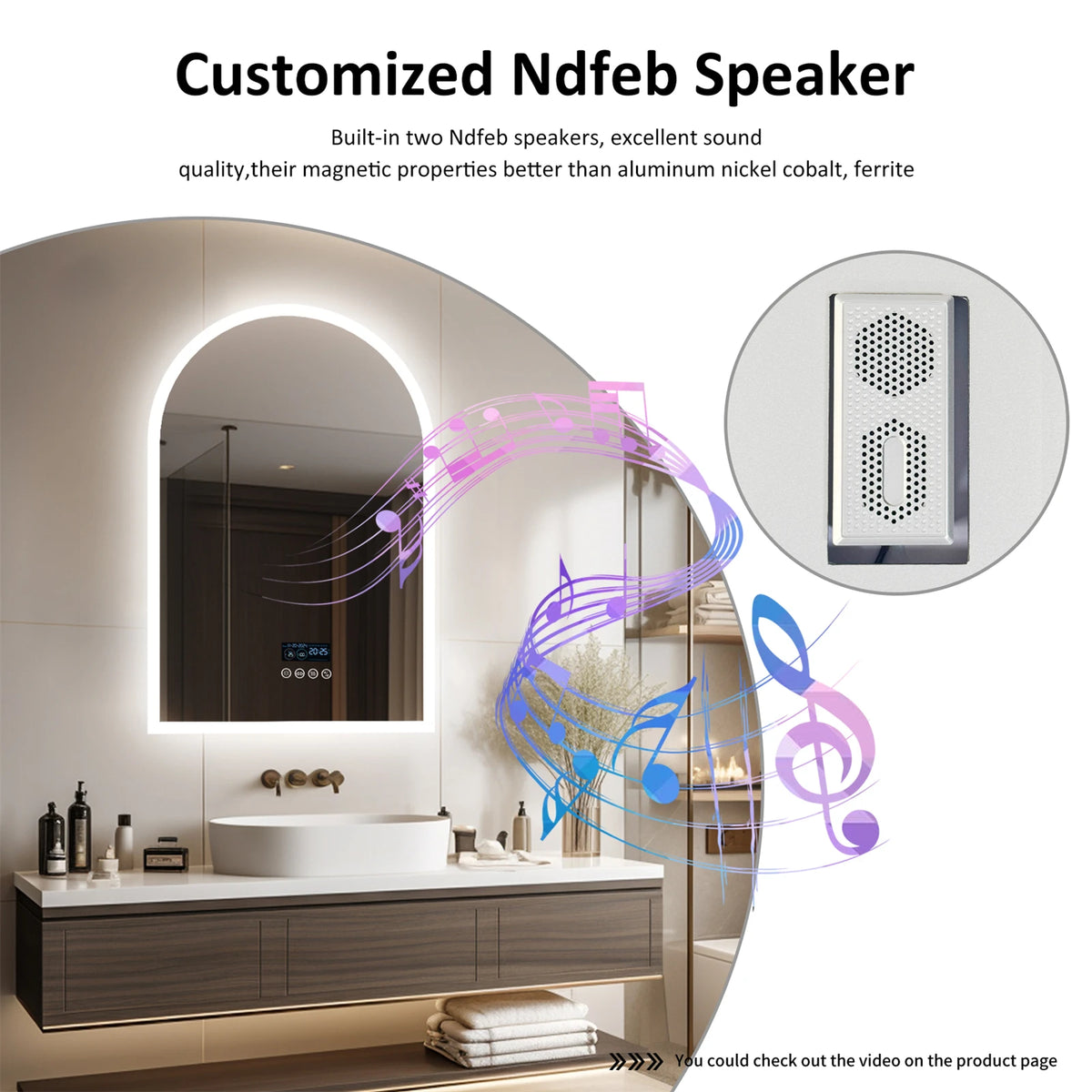 BORWART LED Arch Bathroom Mirror With Bluetooth And Anti Fog Lighting
