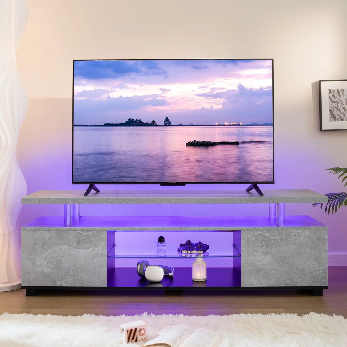 Cubehom Modern Wood TV Entertainment Center With Storage Console