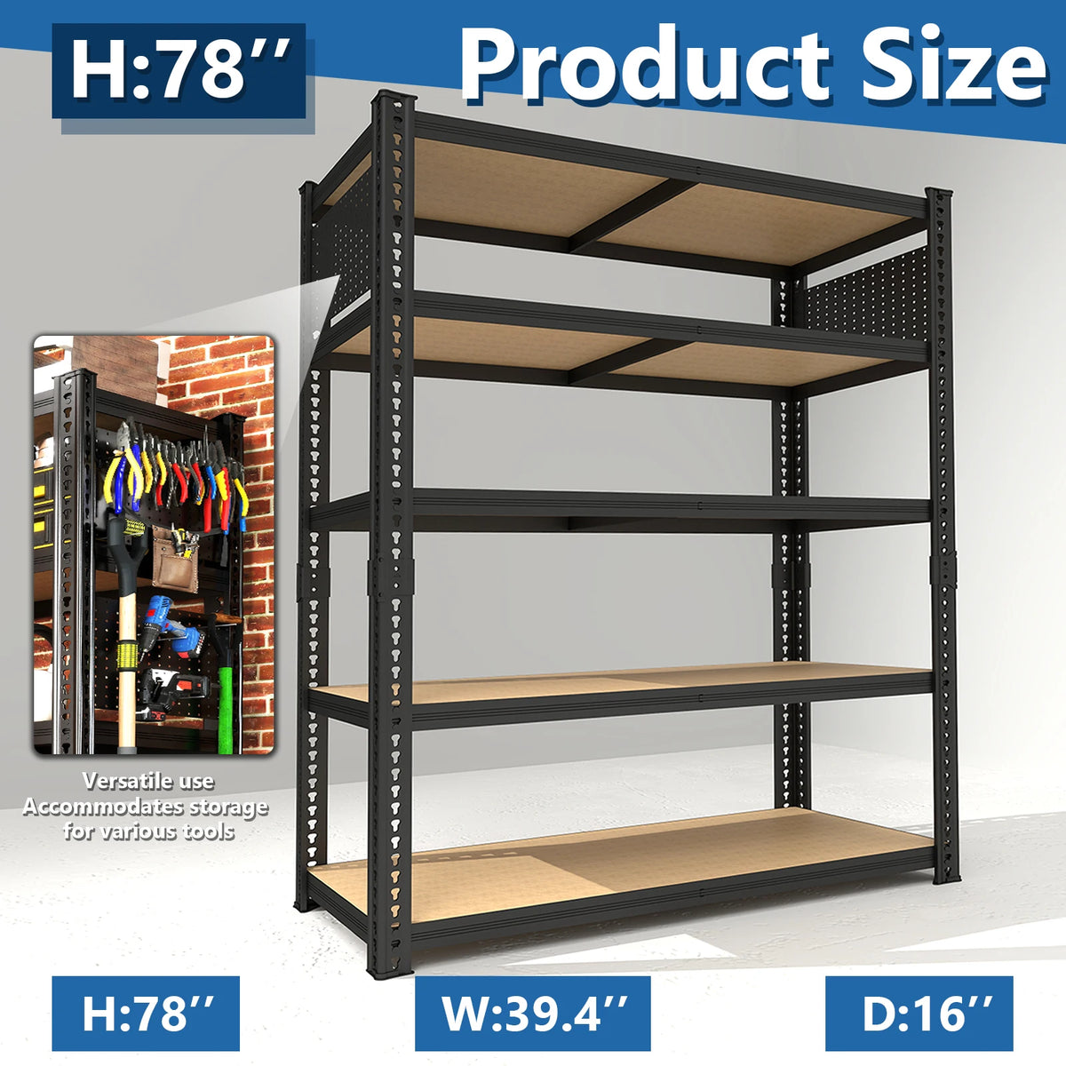 Sarenzoön Heavy Duty Adjustable Metal Shelving Unit With Pegboard