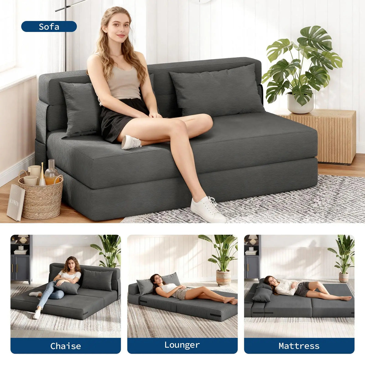 HobbyLane Folding Sofa Bed Convertible Sleeper Loveseat For Home