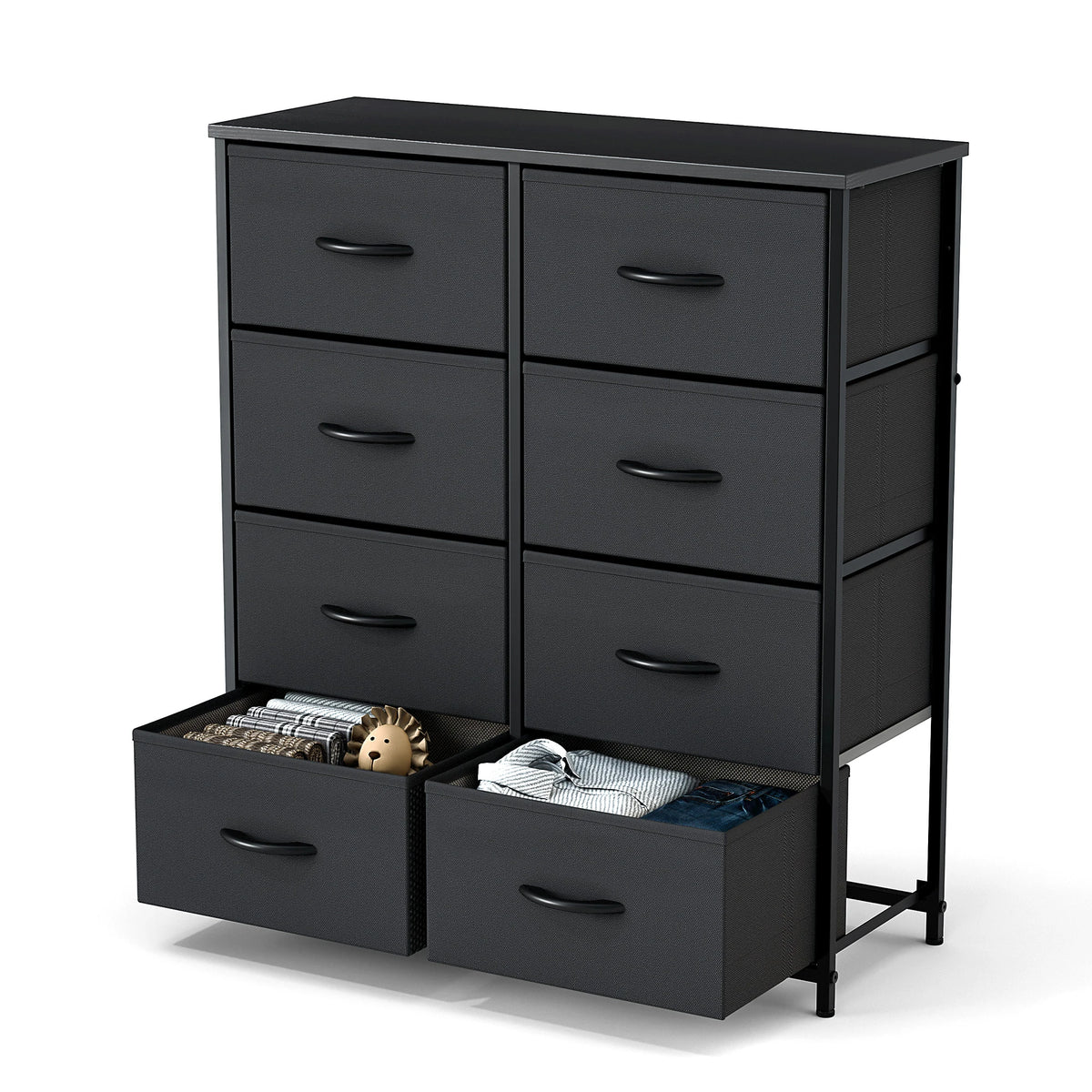 JHK Childrens Wardrobe With Eight Fabric Drawers Steel Frame Unit