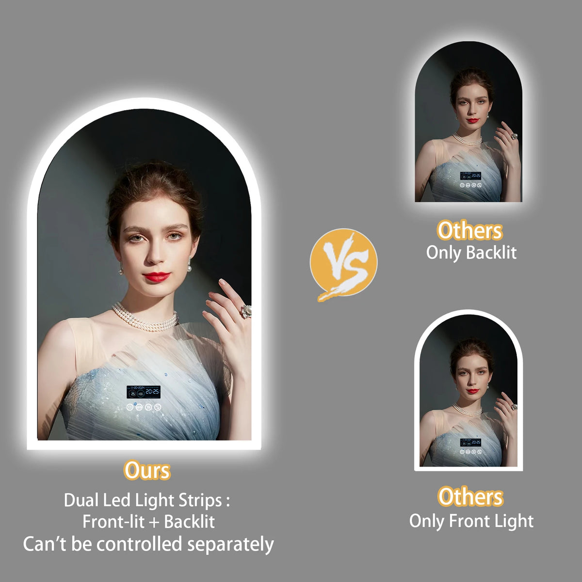 BORWART LED Arch Bathroom Mirror With Bluetooth And Anti Fog Lighting