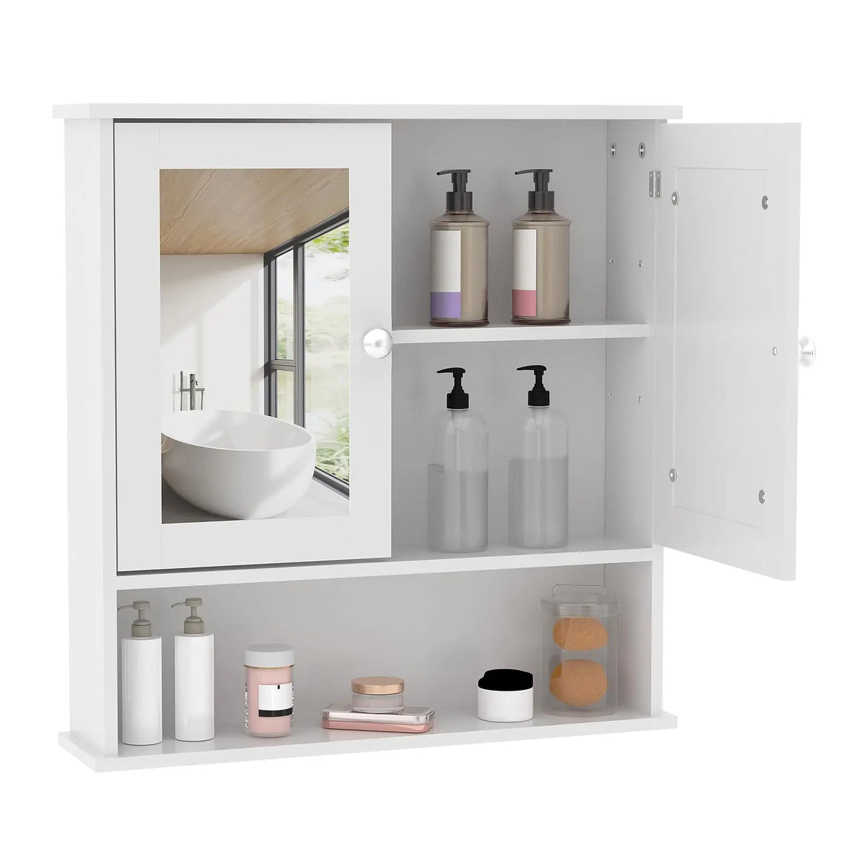 HiMISS Wall Mounted Wooden Bathroom Cabinet With Mirrored Doors
