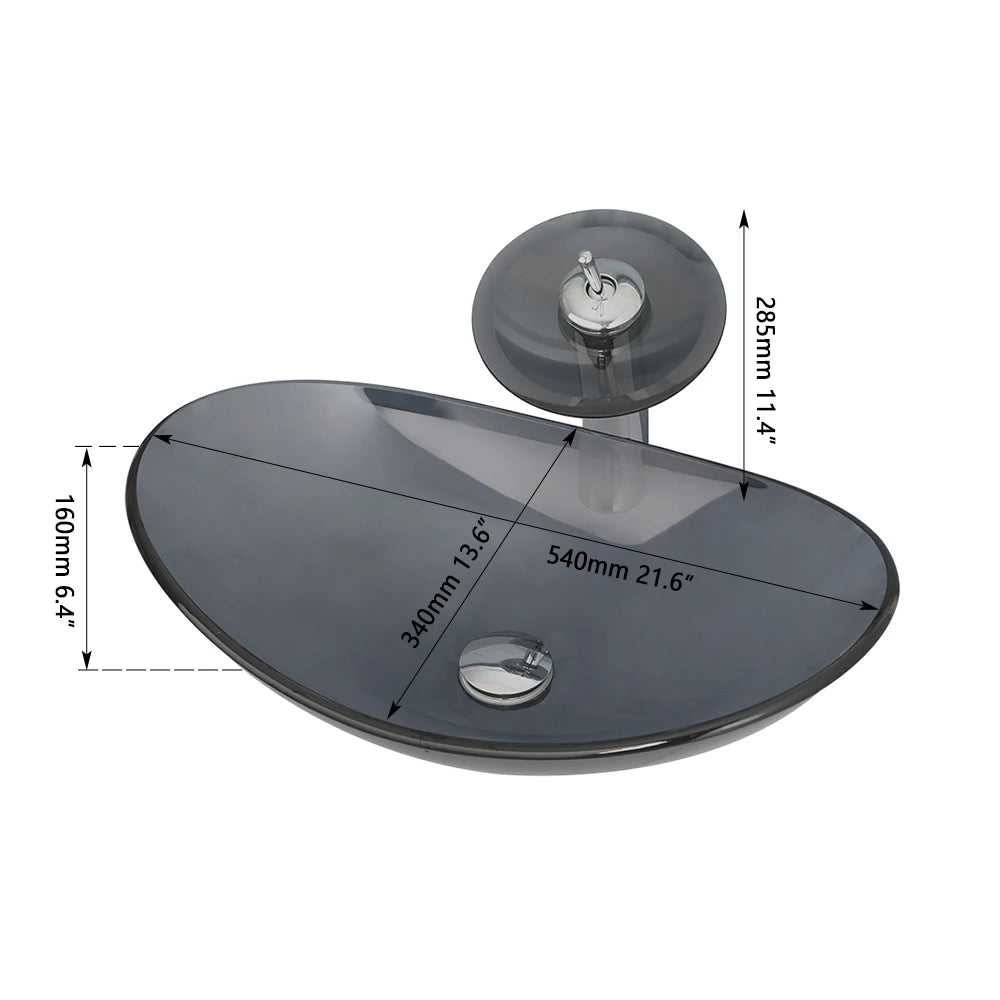 Mekkhala Tempered Glass Oval Vessel Sink For Above Counter