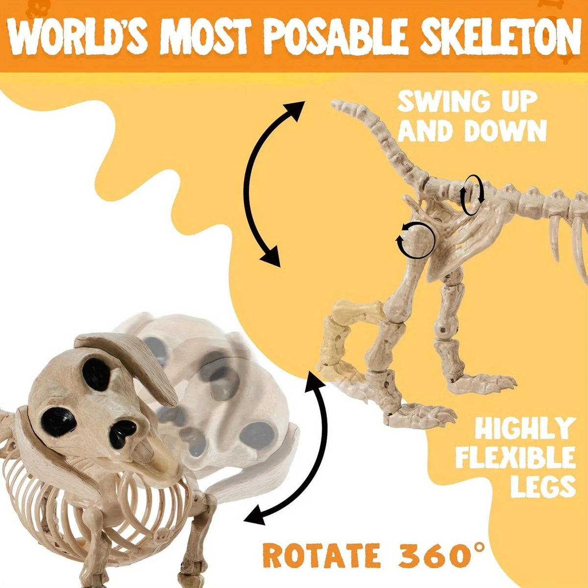 Posable Wiener Dog Skeleton Halloween Decoration With Movable Joints