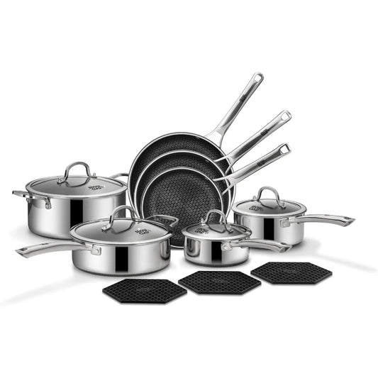Non Stick Hybrid Stainless Steel Pots And Pans Set Cookware