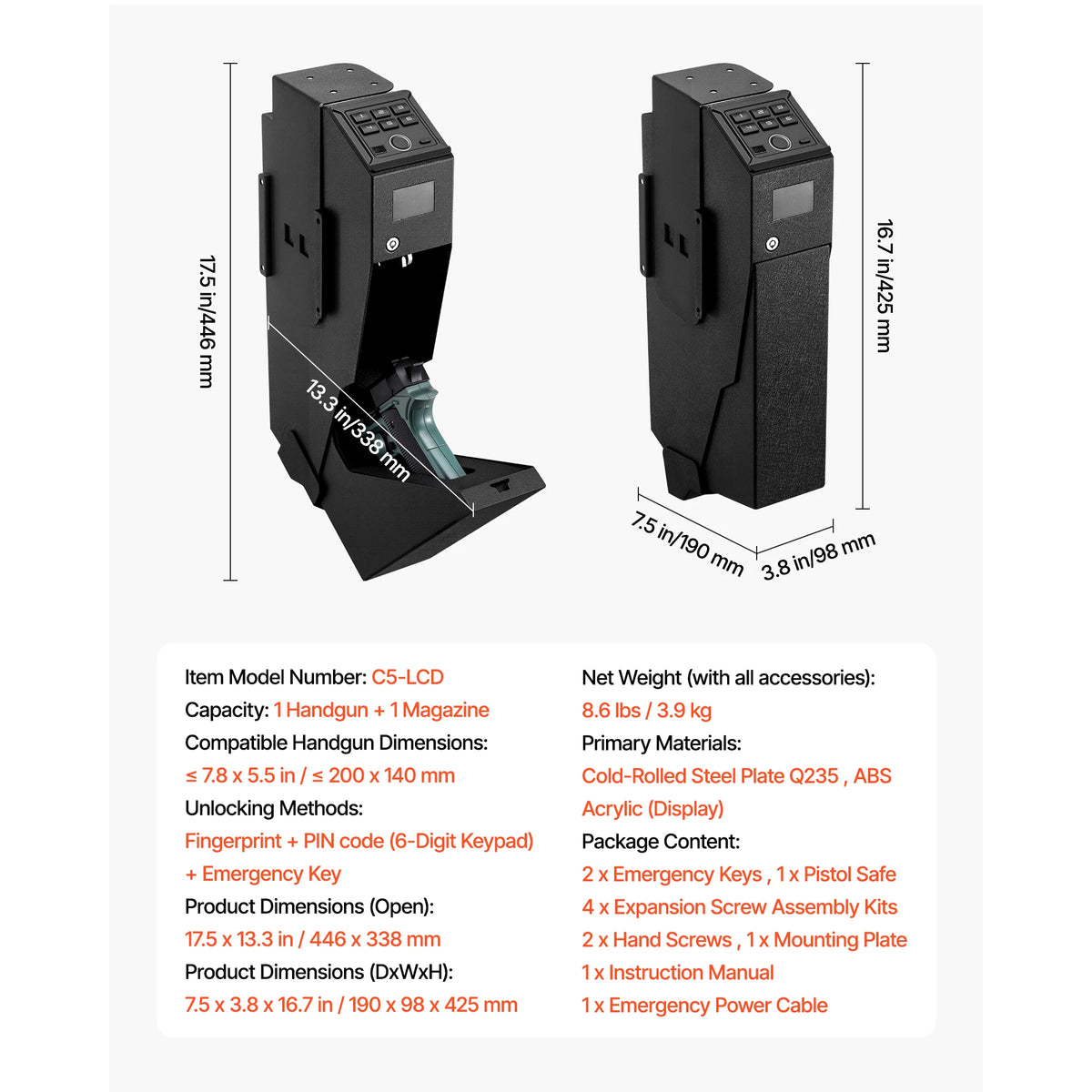 Quick Access Biometric Gun Safe With Led Digital Lock