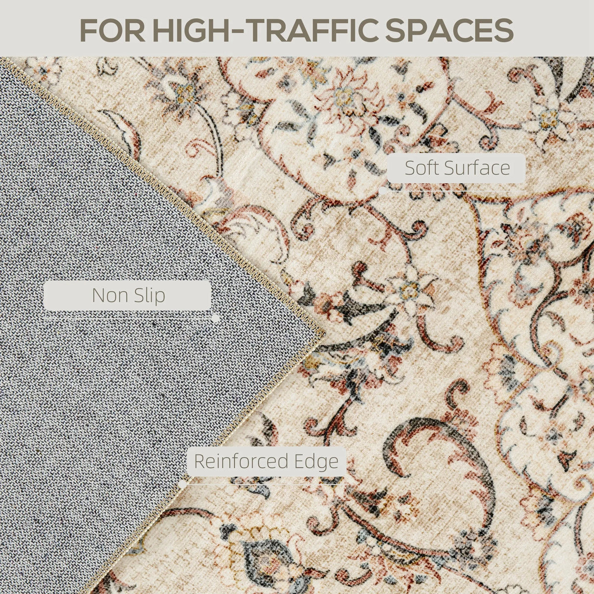 HOMCOM Machine Washable Area Rug Geometric Polyester Medallion Pattern
