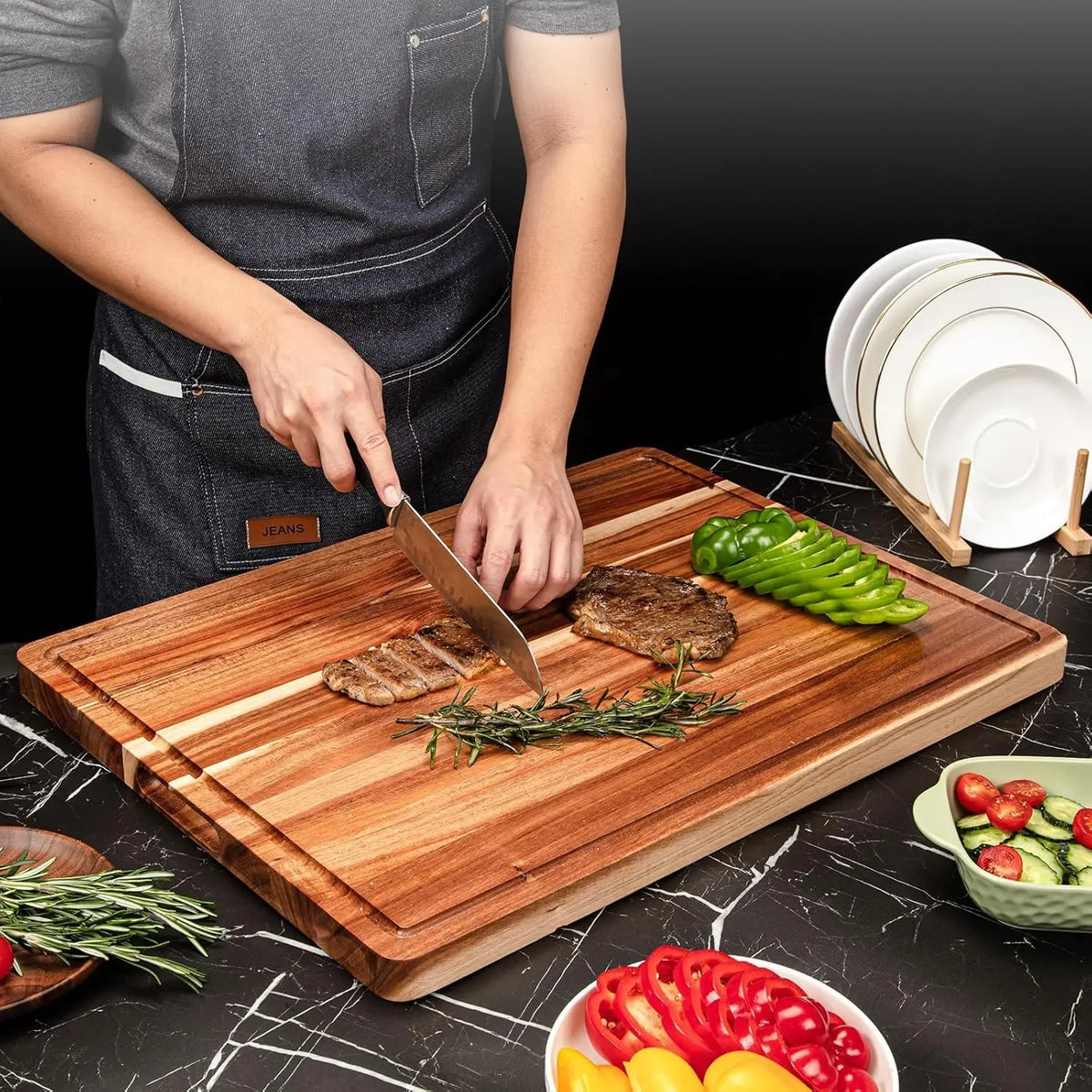 TWISTER.CK EXTRA LARGE WOOD CUTTING BOARD JUICE GROOVE HANDLE