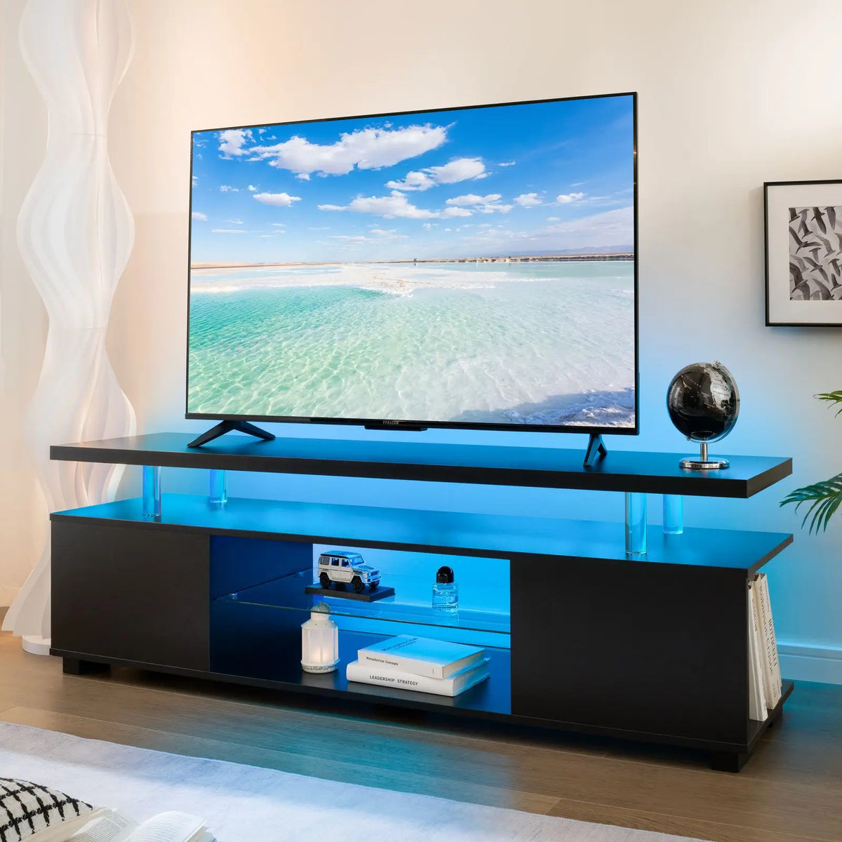 Cubehom Modern Wood TV Entertainment Center With Storage Console