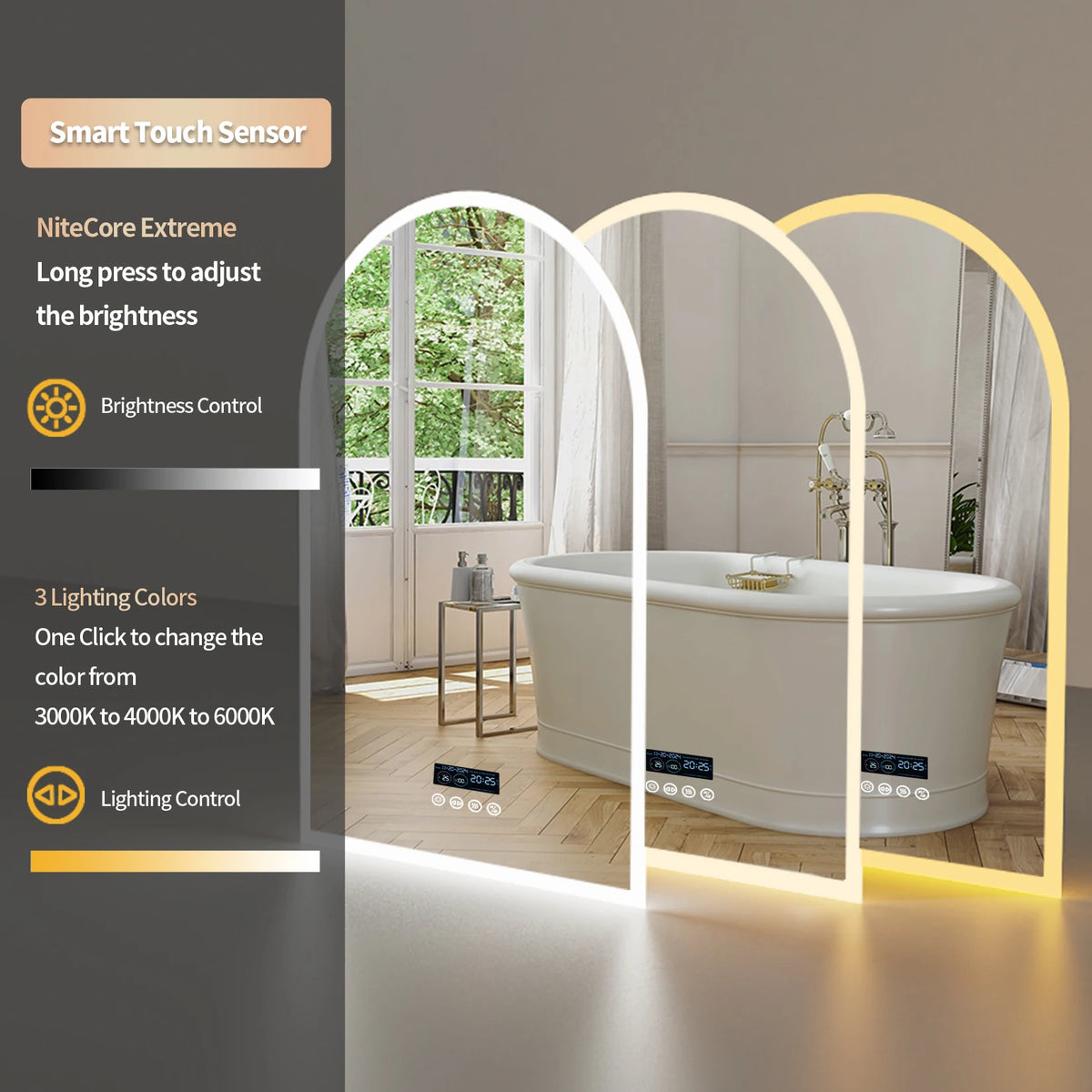 BORWART LED Arch Bathroom Mirror With Bluetooth And Anti Fog Lighting