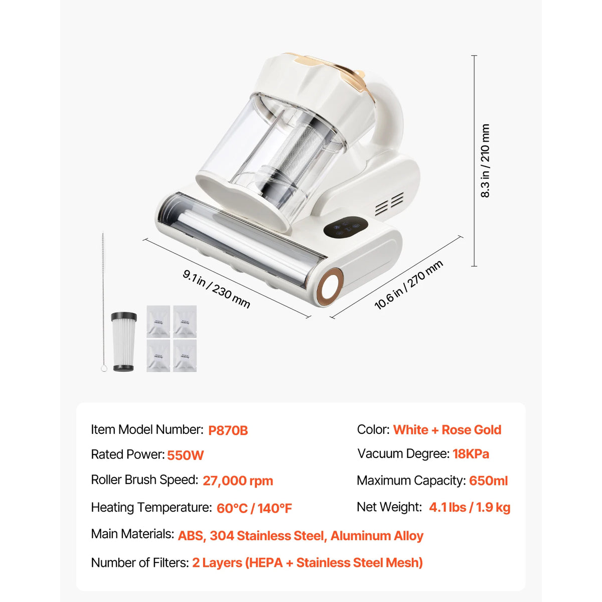 Professional Handheld Mattress Vacuum Cleaner With HEPA Filter
