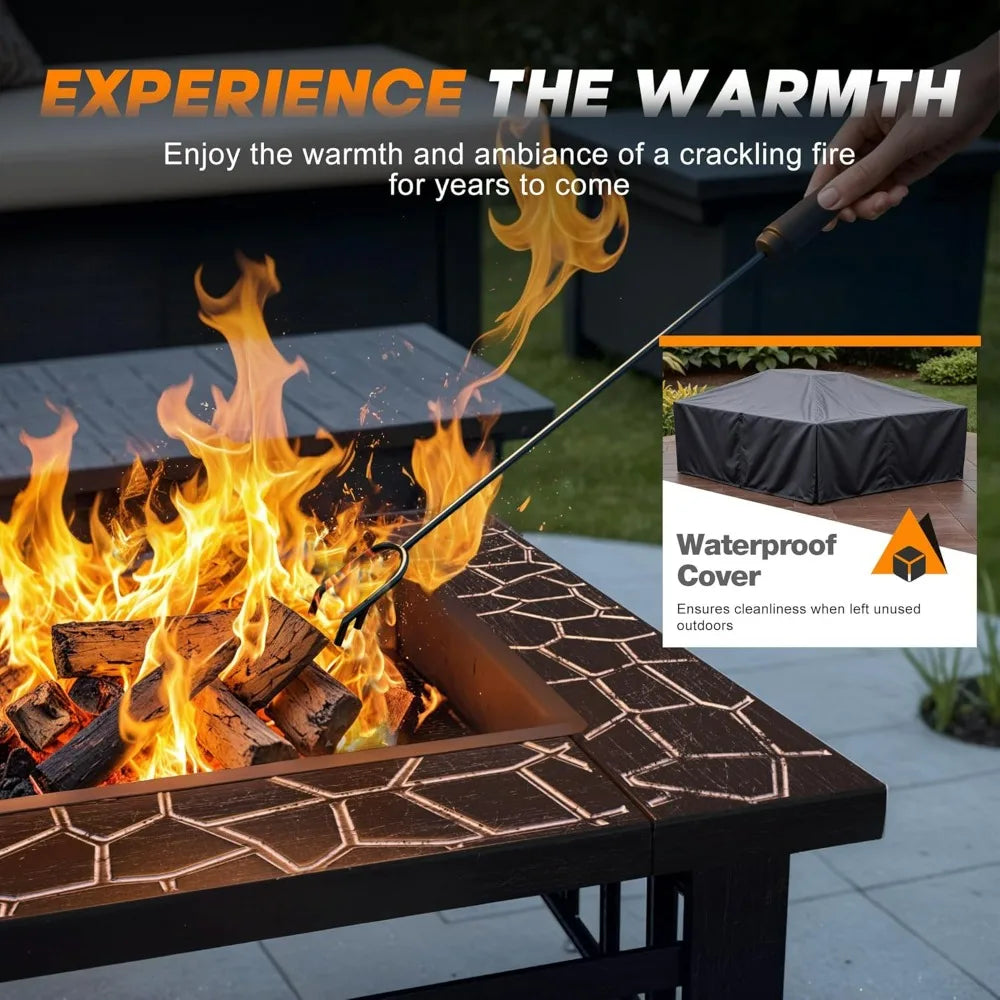 Devoko Outdoor Metal Fire Pit Table With Waterproof Cover