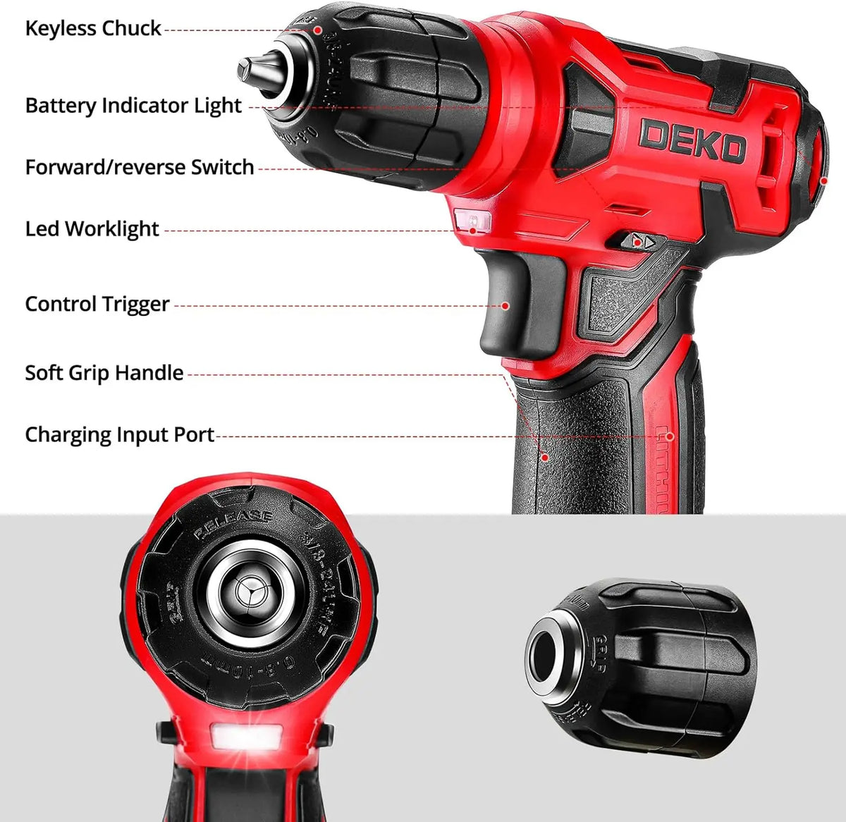 DEKO 126 Piece Cordless Drill With Complete Home Tool Kit