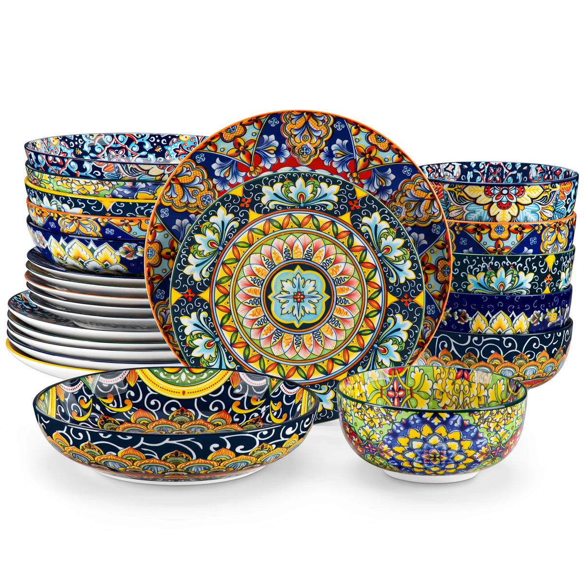 Malacasa 24 Piece Bohemian Plant Pattern Porcelain Dinnerware Set