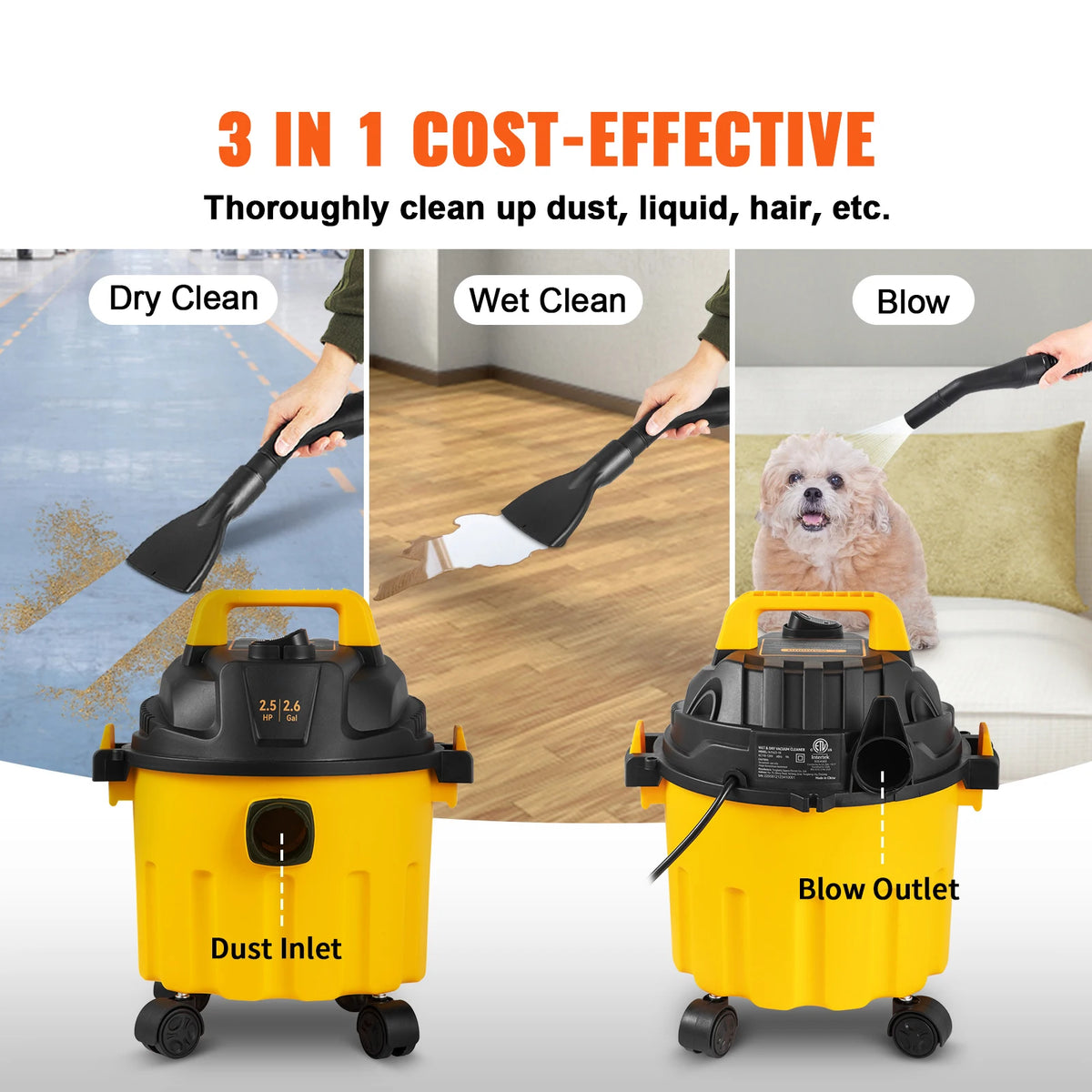 SucceBuy Portable Wet Dry Vacuum Cleaner With Hepa Filter