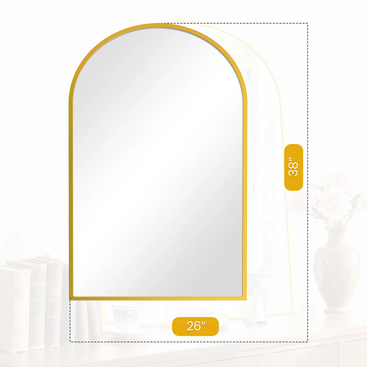 JHK Modern Arched Metal Framed Decorative Wall Mirror