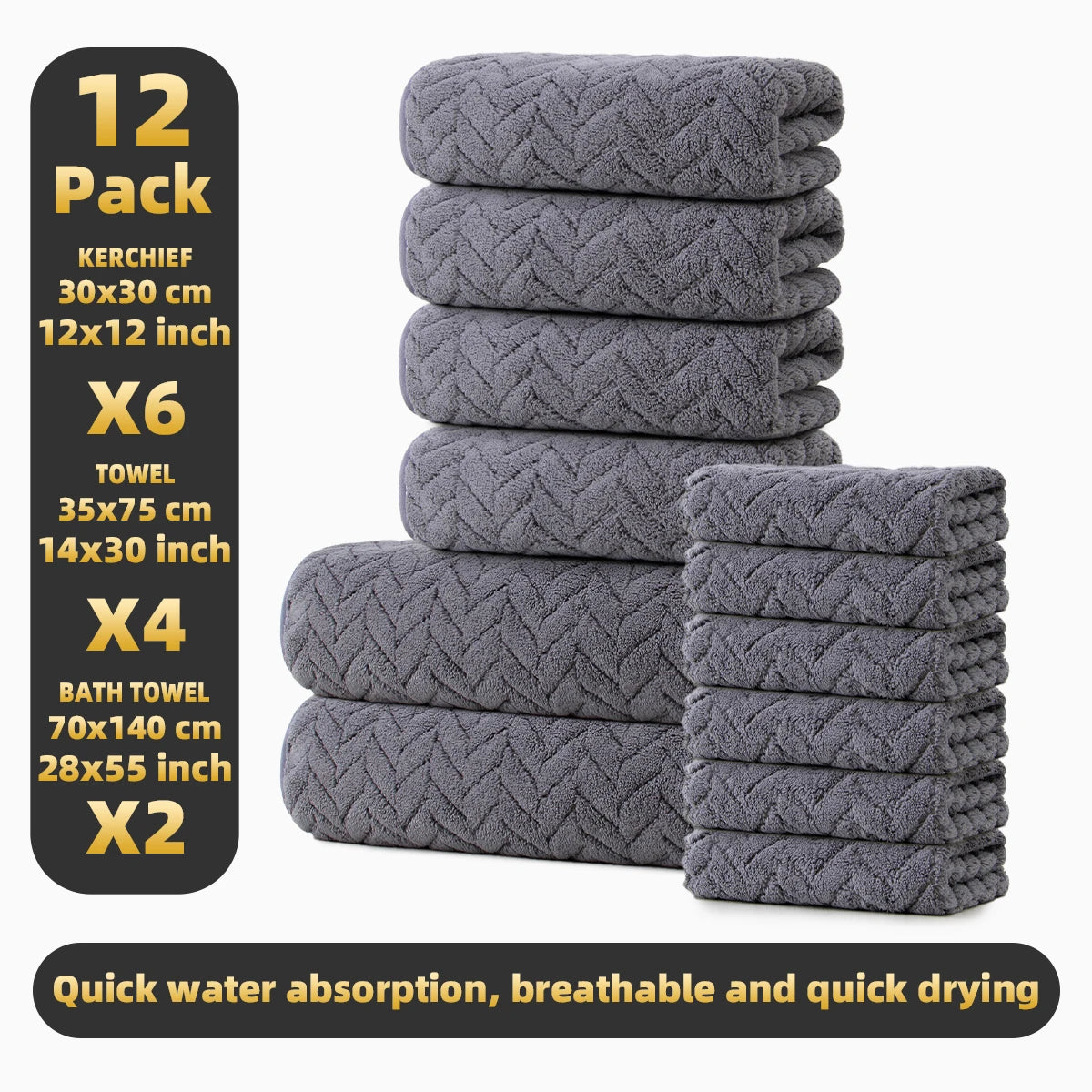 Premium 12 Piece Microfiber Bath Towel Set For Bathroom Use