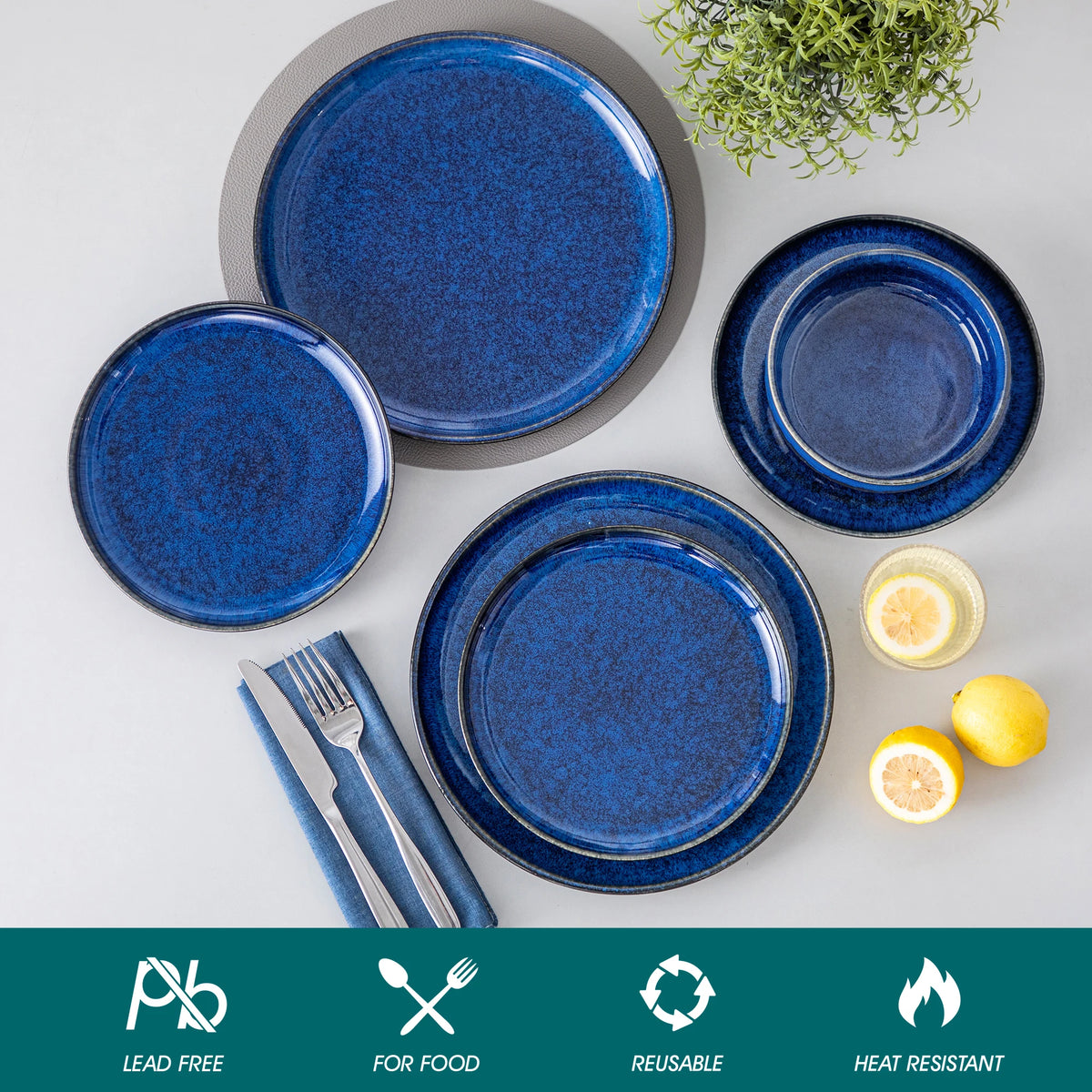 Malacasa Reactive Glaze Stoneware Dinnerware Collection Set