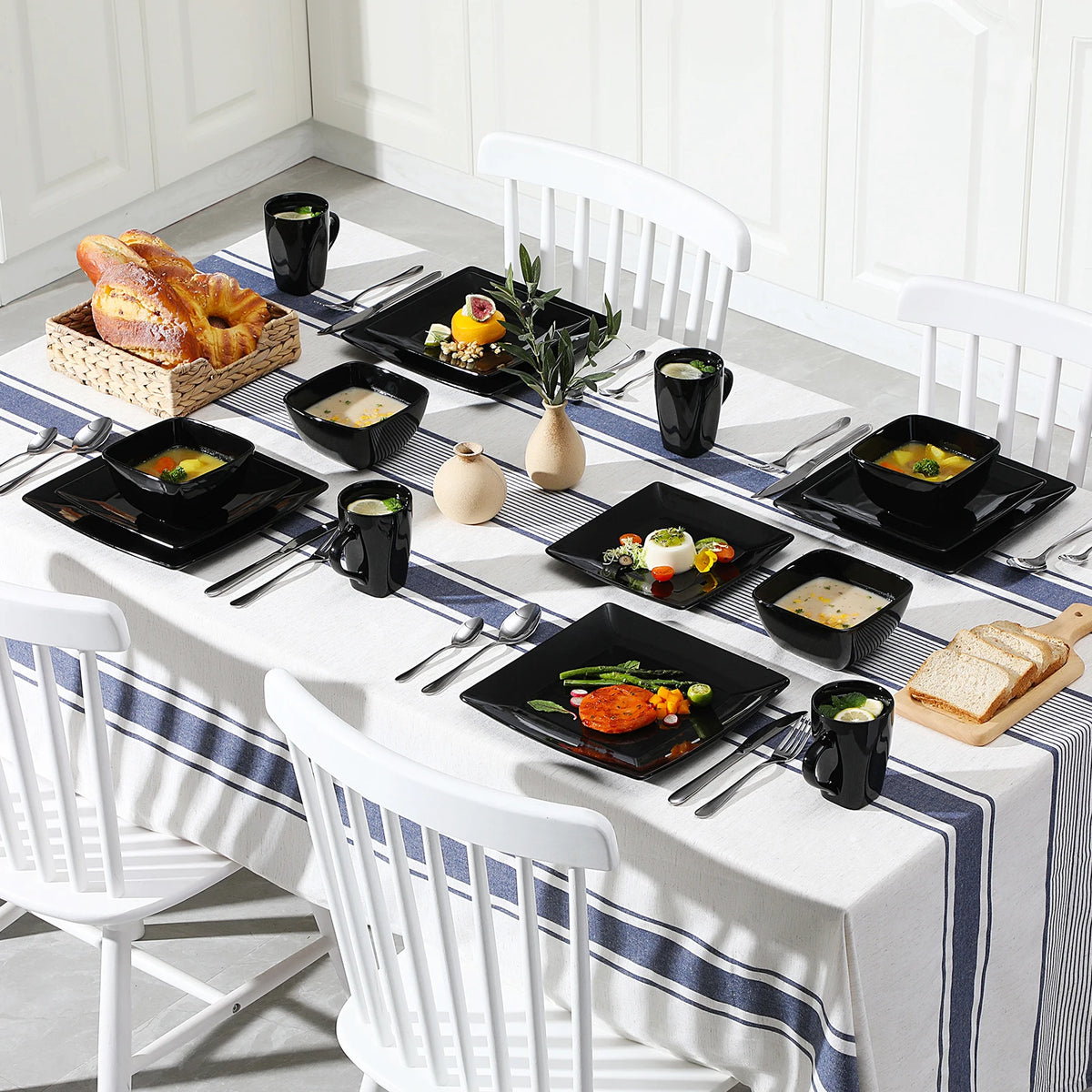 Malacasa Square Porcelain Dinnerware Set For Elegant Home Dining