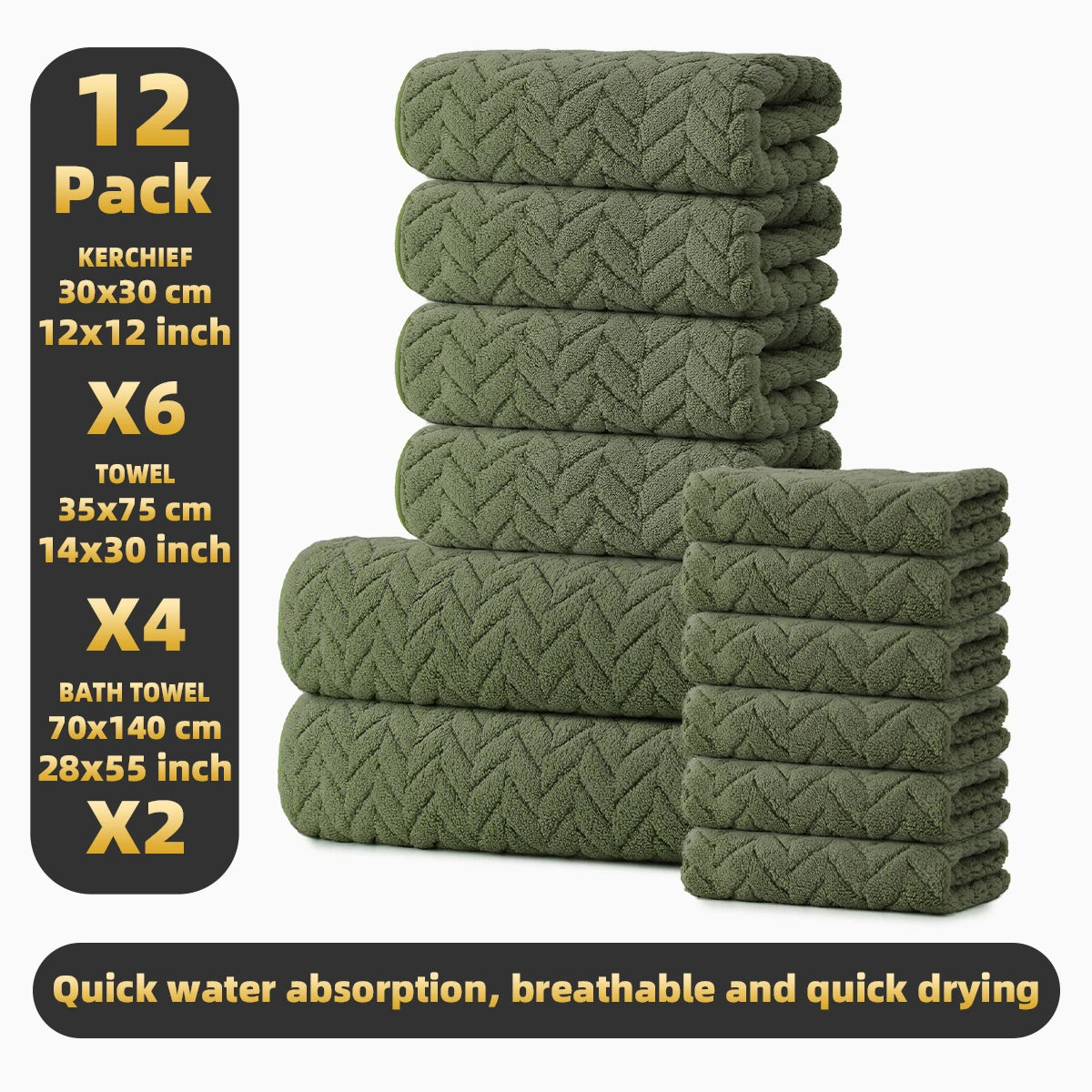 Premium 12 Piece Microfiber Bath Towel Set For Bathroom Use