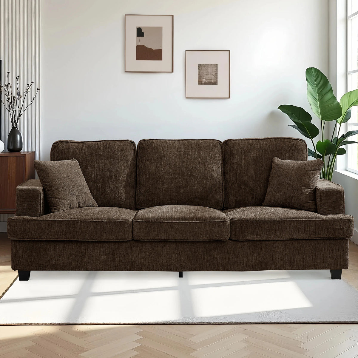Modern Chenile Cloud Couch Sofa Featuring Sturdy Wooden Frame