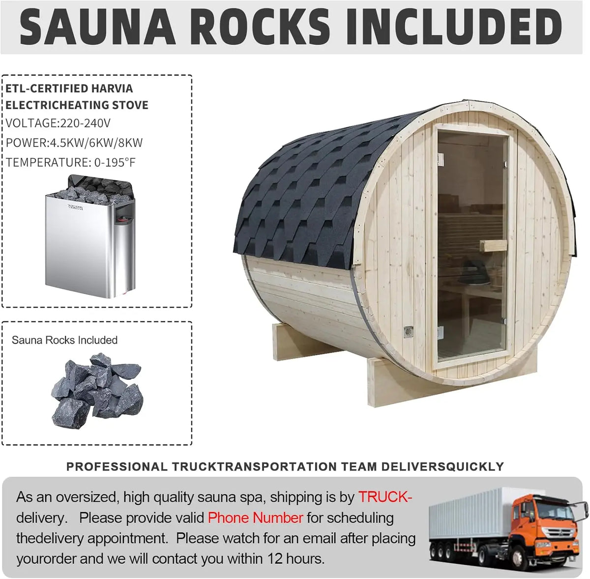 SMARTMAK Outdoor Barrel Steam Sauna With Harvia Electric Heater