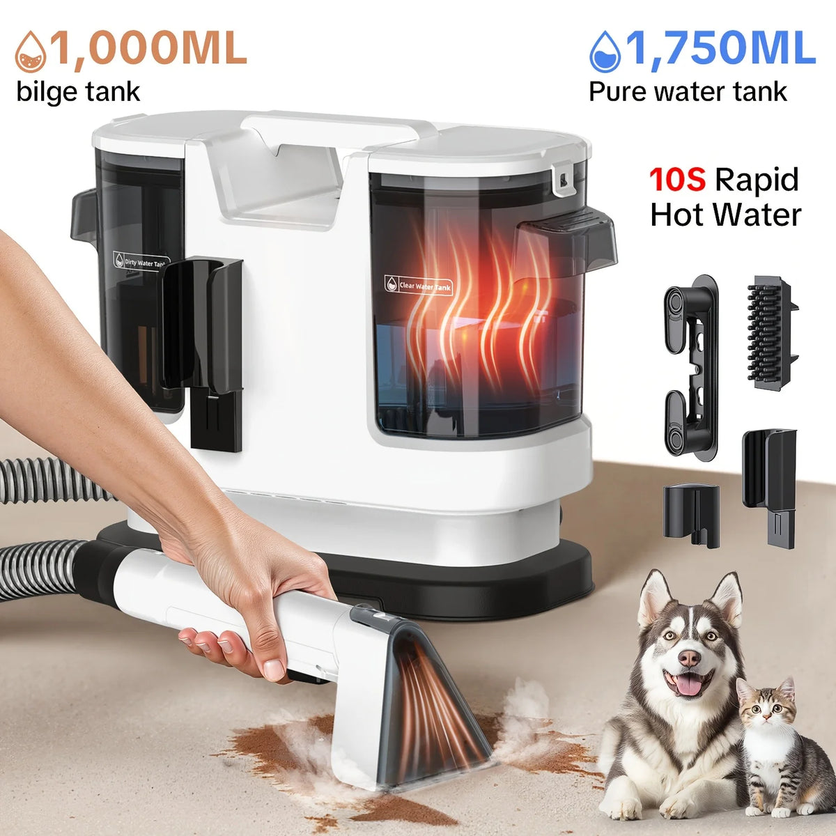 Lubluelu V8 Instant Heated Portable Carpet Cleaner With Self Cleaning