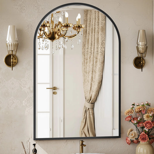 JHK Modern Arched Metal Framed Decorative Wall Mirror