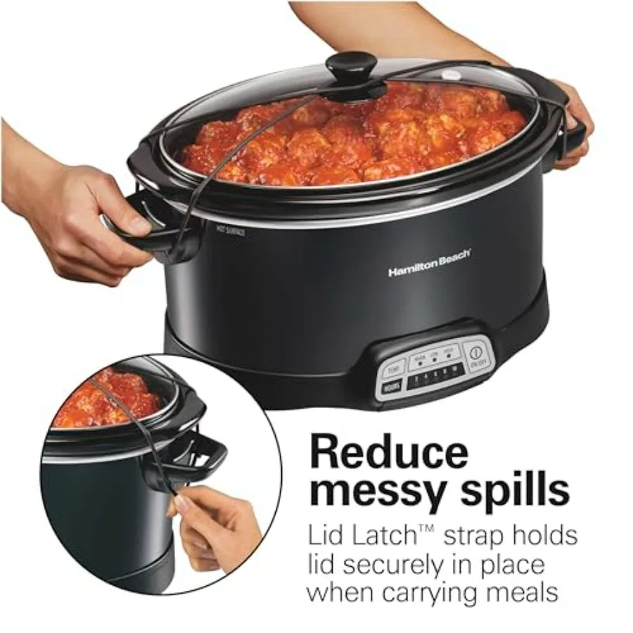 Programmable Slow Cooker with Lid Latch and Dishwasher Safe Crock