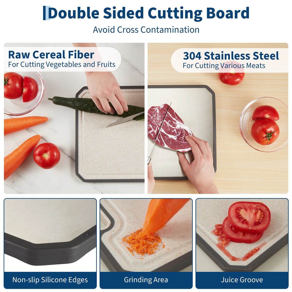 Double Sided Stainless Steel Cutting Board For Meat And Vegetables