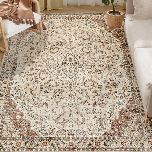 HOMCOM Machine Washable Area Rug Geometric Polyester Medallion Pattern