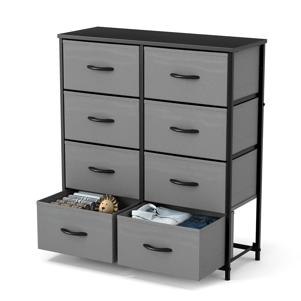 JHK Childrens Wardrobe With Eight Fabric Drawers Steel Frame Unit