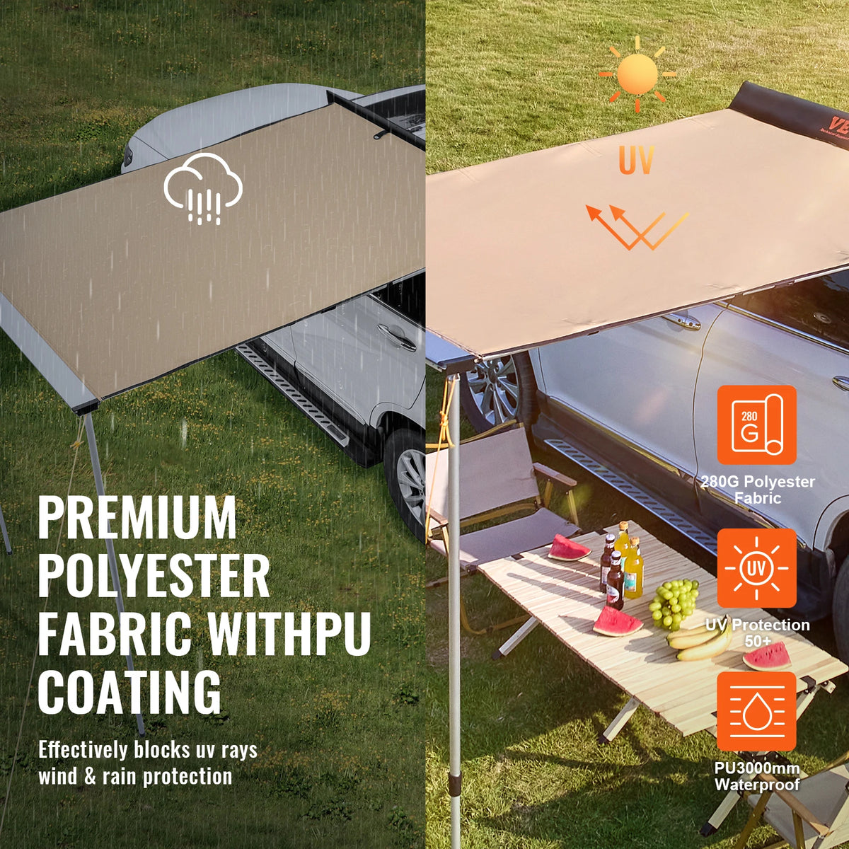 SucceBuy Retractable Vehicle Awning With Waterproof Storage Bag