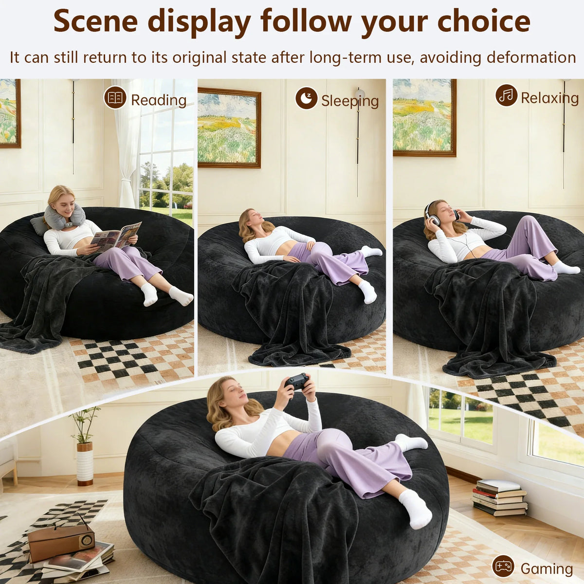Premium Memory Foam Beanbag Chair With Washable Cover For Bedroom