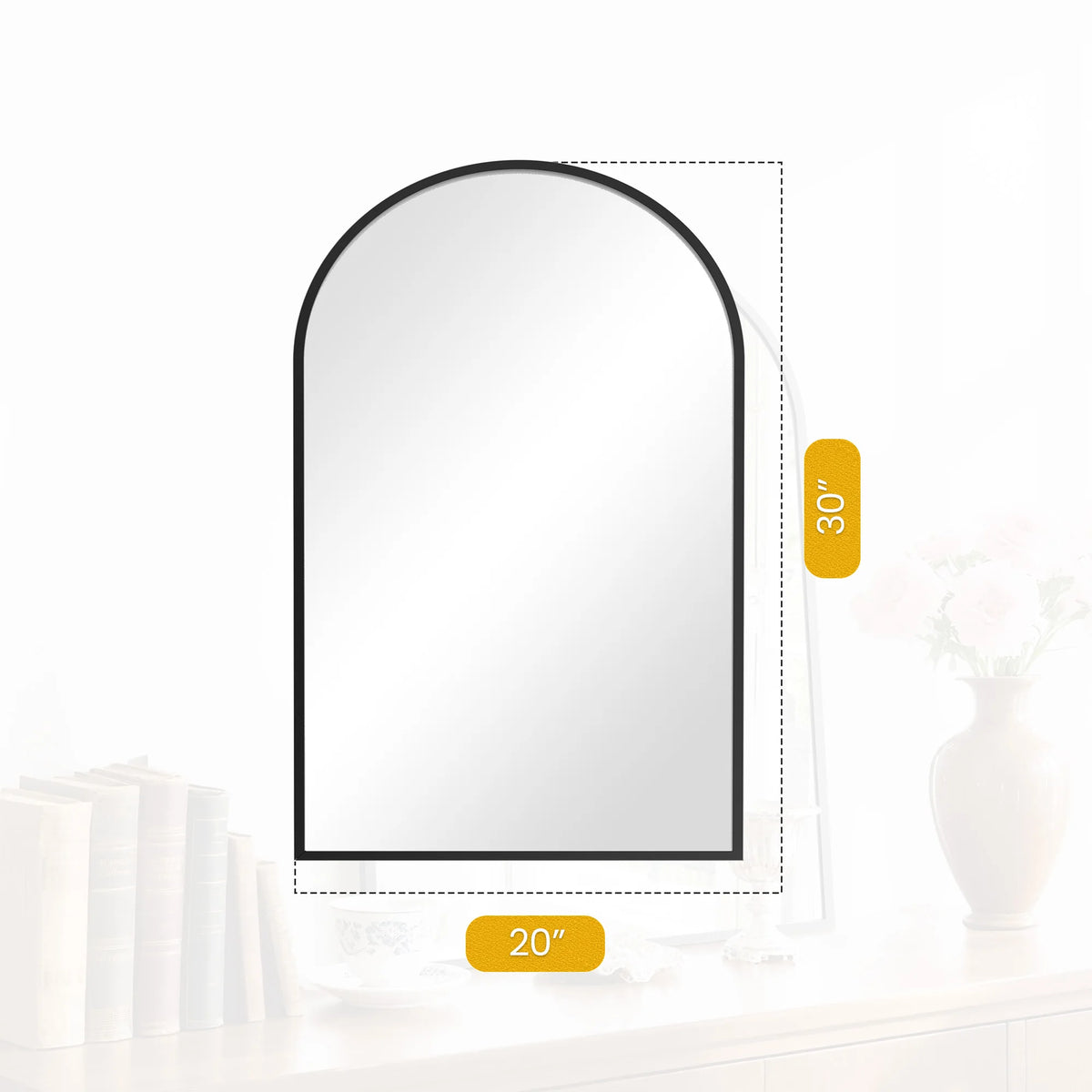 JHK Modern Arched Metal Framed Decorative Wall Mirror