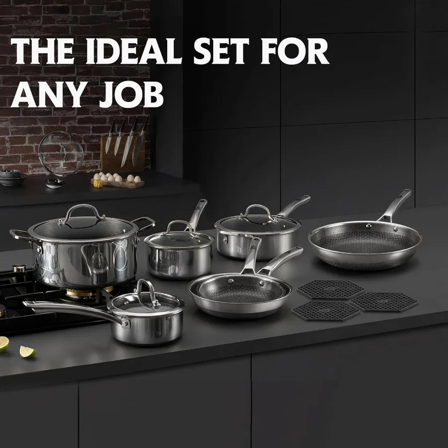 Non Stick Hybrid Stainless Steel Pots And Pans Set Cookware