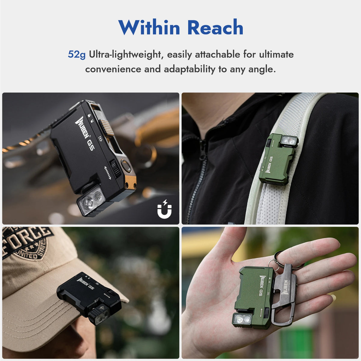 WUBEN Magnetic Rechargeable LED Flashlight With USB C Keychain
